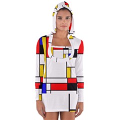 Bauhouse Mondrian Style Long Sleeve Hooded T-shirt