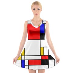 Bauhouse Mondrian Style V-neck Sleeveless Dress