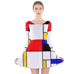 Bauhouse Mondrian Style Long Sleeve Velvet Skater Dress