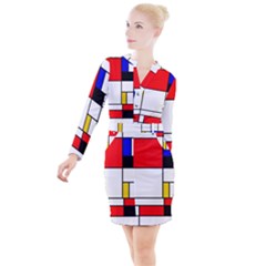 Bauhouse Mondrian Style Button Long Sleeve Dress by lucia