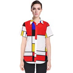 Bauhouse Mondrian Style Women s Short Sleeve Shirt