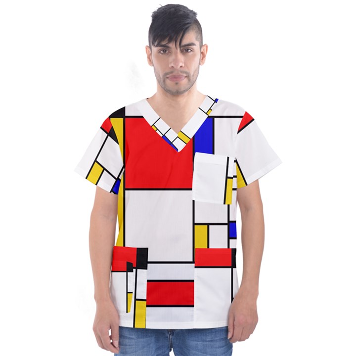 Bauhouse Mondrian Style Men s V-Neck Scrub Top