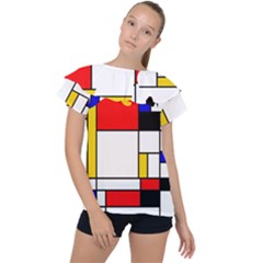 Bauhouse Mondrian Style Ruffle Collar Chiffon Blouse