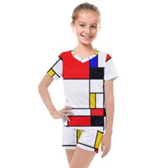 Bauhouse Mondrian Style Kids  Mesh Tee And Shorts Set