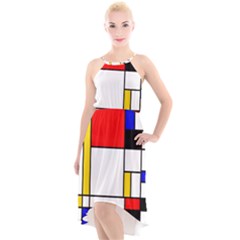 Bauhouse Mondrian Style High-low Halter Chiffon Dress  by lucia