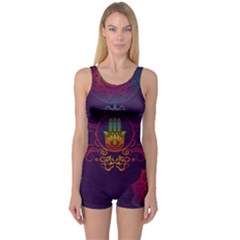 Boho Hamsa Mandala One Piece Boyleg Swimsuit by lucia