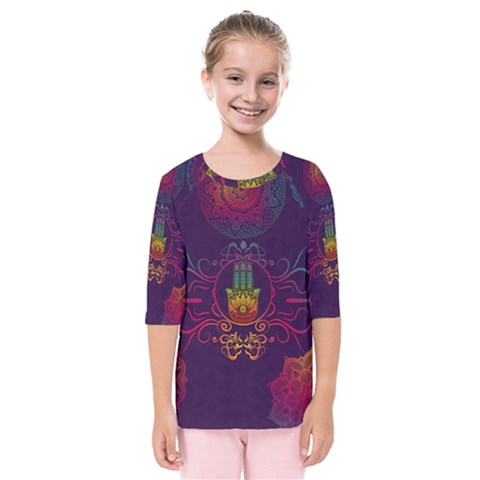 Boho Hamsa Mandala Kids  Quarter Sleeve Raglan Tee by lucia