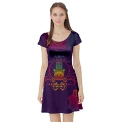 Boho Hamsa Mandala Short Sleeve Skater Dress