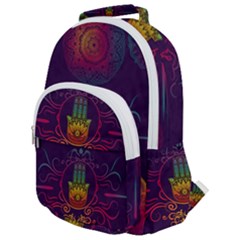 Boho Hamsa Mandala Rounded Multi Pocket Backpack