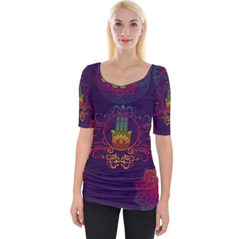 Boho Hamsa Mandala Wide Neckline Tee by lucia