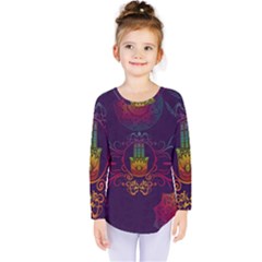 Boho Hamsa Mandala Kids  Long Sleeve Tee