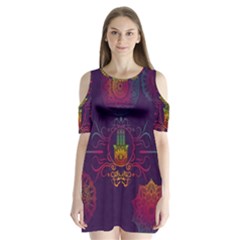 Boho Hamsa Mandala Shoulder Cutout Velvet One Piece