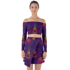 Boho Hamsa Mandala Off Shoulder Top With Skirt Set by lucia