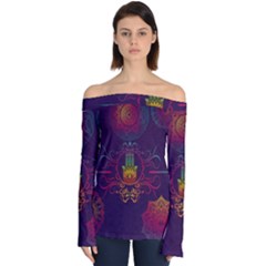 Boho Hamsa Mandala Off Shoulder Long Sleeve Top by lucia