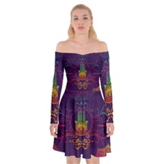 Boho Hamsa Mandala Off Shoulder Skater Dress by lucia