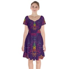 Boho Hamsa Mandala Short Sleeve Bardot Dress by lucia