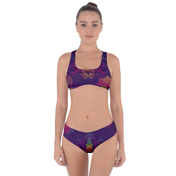 Boho Hamsa Mandala Criss Cross Bikini Set