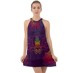 Boho Hamsa Mandala Halter Tie Back Chiffon Dress by lucia