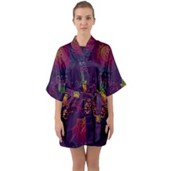 Boho Hamsa Mandala Quarter Sleeve Kimono Robe by lucia