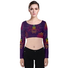 Boho Hamsa Mandala Velvet Long Sleeve Crop Top