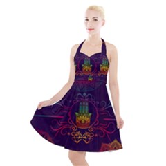 Boho Hamsa Mandala Halter Party Swing Dress  by lucia