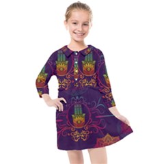 Boho Hamsa Mandala Kids  Quarter Sleeve Shirt Dress by lucia