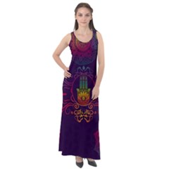 Boho Hamsa Mandala Sleeveless Velour Maxi Dress by lucia