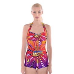 Boho Hippie Bus Boyleg Halter Swimsuit  by lucia