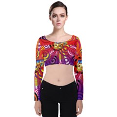 Boho Hippie Bus Velvet Long Sleeve Crop Top