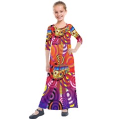 Boho Hippie Bus Kids  Quarter Sleeve Maxi Dress