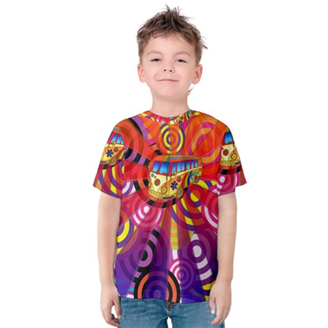 Boho Hippie Bus Kids  Cotton Tee by lucia