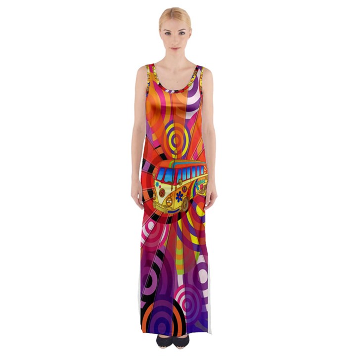 Boho Hippie Bus Maxi Thigh Split Dress