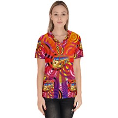 Boho Hippie Bus Women s V-neck Scrub Top by lucia