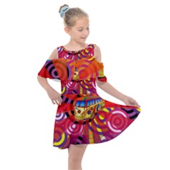 Boho Hippie Bus Kids  Shoulder Cutout Chiffon Dress