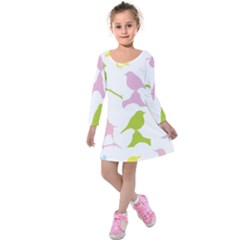 Bird Watching - Colorful Pastel Kids  Long Sleeve Velvet Dress by WensdaiAmbrose