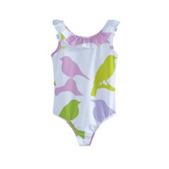 Bird Watching - Colorful Pastel Kids  Frill Swimsuit by WensdaiAmbrose