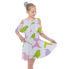 Bird Watching - Colorful Pastel Kids  Shoulder Cutout Chiffon Dress by WensdaiAmbrose