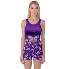 Purple Spring Butterfly One Piece Boyleg Swimsuit by lucia