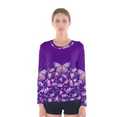 Purple Spring Butterfly Women s Long Sleeve Tee