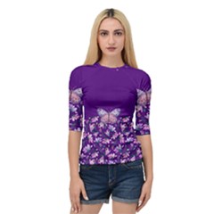 Purple Spring Butterfly Quarter Sleeve Raglan Tee