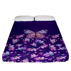 Purple Spring Butterfly Fitted Sheet (queen Size) by lucia