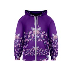 Purple Spring Butterfly Kids  Zipper Hoodie