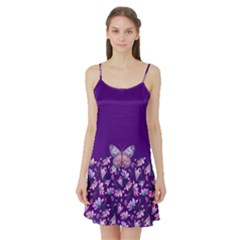 Purple Spring Butterfly Satin Night Slip