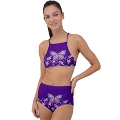 Purple Spring Butterfly High Waist Tankini Set by lucia