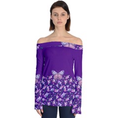 Purple Spring Butterfly Off Shoulder Long Sleeve Top by lucia