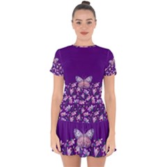 Purple Spring Butterfly Drop Hem Mini Chiffon Dress by lucia