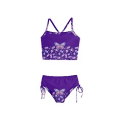 Purple Spring Butterfly Girls  Tankini Swimsuit by lucia