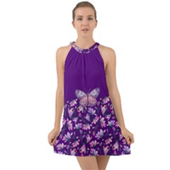 Purple Spring Butterfly Halter Tie Back Chiffon Dress by lucia