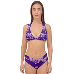 Purple Spring Butterfly Double Strap Halter Bikini Set by lucia