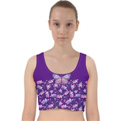 Purple Spring Butterfly Velvet Racer Back Crop Top